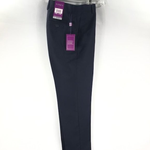 VINCI Men's Navy Slim Fit Dress Pants Flat Front - Picture 1 of 4